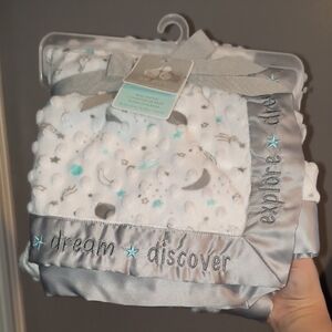 Gray and White Baby Blanket with Stars and Moon